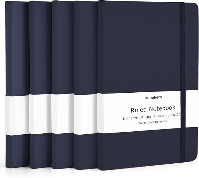 Huhuhero Notebooks Journal, Ruled Notebook, Premium Thick Paper Lined Journal, Black Hardcover Notebook for Office Home School Business Writing Note Taking Journaling, 5"×8.25" (5, Navy Blue) - Bloomnest