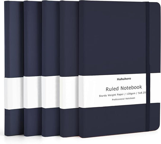 Huhuhero Notebooks Journal, Ruled Notebook, Premium Thick Paper Lined Journal, Black Hardcover Notebook for Office Home School Business Writing Note Taking Journaling, 5"×8.25" (5, Navy Blue) - Bloomnest