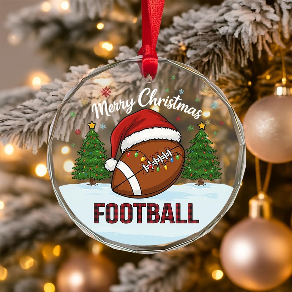 Football Glass Ornament – Handcrafted Hanging Decoration, Elegant Keepsake with Unique Football Design, for Home, Holiday Tree, or Special Occasion