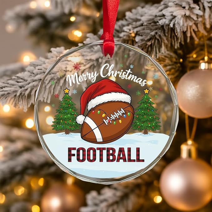 Football Glass Ornament – Handcrafted Hanging Decoration, Elegant Keepsake with Unique Football Design, for Home, Holiday Tree, or Special Occasion - Bloomnest