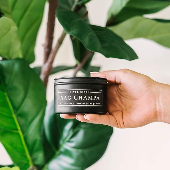 River Birch Candles Nag Champa Scented Candle | Premium, All-Natural, Non-Toxic, Soy Candles | 8 oz. Black Matte Tin Travel Candle | Cozy Relaxing Gifts for Home - Bloomnest