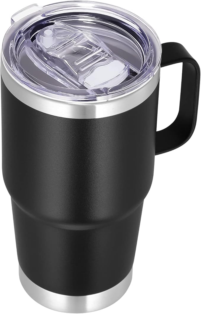 VEGOND 20 oz Tumbler with Handle Lid and Straw, Stainless Steel Insulated Travel Coffee Mug Spill Proof Double Wall Metal Tumbler Cup Keeps Drink Hot and Cold, Black 1 Pack - Bloomnest