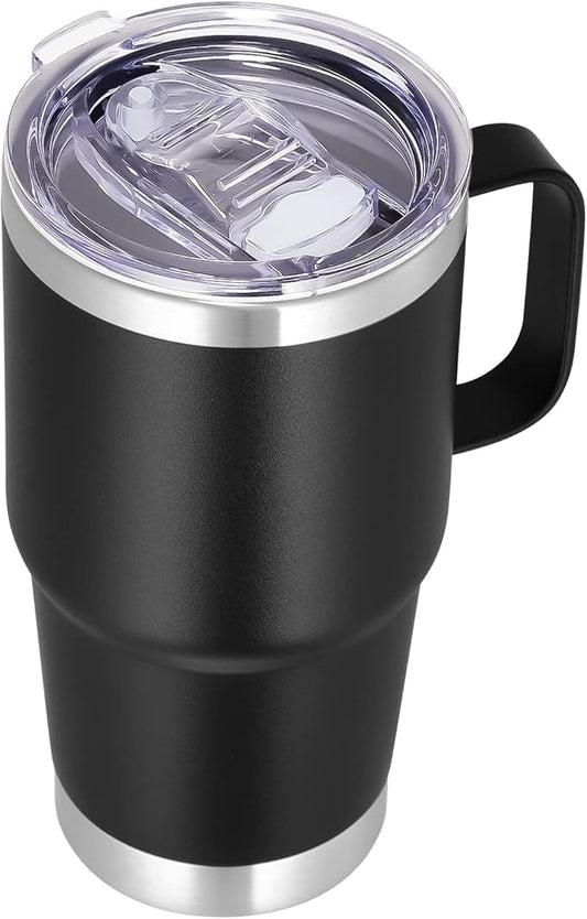 VEGOND 20 oz Tumbler with Handle Lid and Straw, Stainless Steel Insulated Travel Coffee Mug Spill Proof Double Wall Metal Tumbler Cup Keeps Drink Hot and Cold, Black 1 Pack - Bloomnest