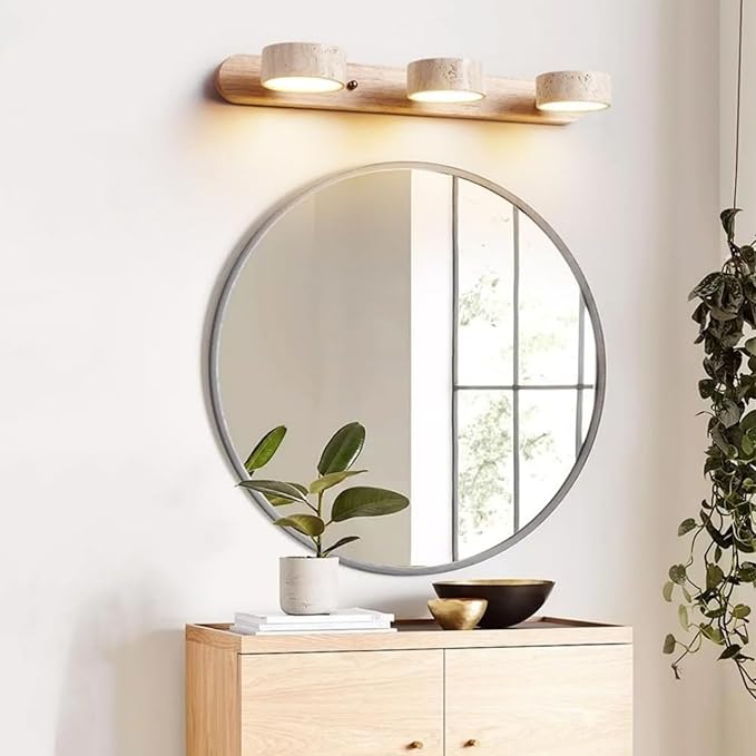 Japanese Wabi-Sabi LED Wall Sconce with Natural Stone Shade,Vintage Swivel Wall Lights,Modern Wall Sconce for Bathroom Mirror, Kitchen,Dining Room,Hallway,Vanity Lighting (B, 3 Heads) - Bloomnest