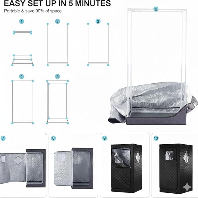 Infrared Red Light Therapy Sauna, Portable Steam and Infrared Sauna for Home, Full Body Sauna Tent for Relaxation, Large Infrared Sauna Box with 660nm Red Light, 3L&1100W Sauna Steamer iDOTODO