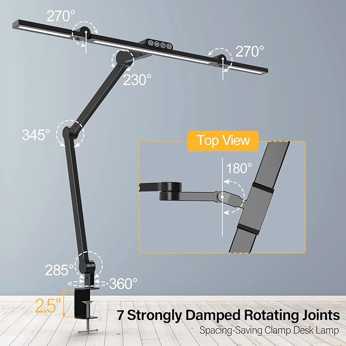 Micomlan Led Desk Lamp with Clamp, Architect Desk Lamp for Home Office with Atmosphere Lighting, 24W Ultra Bright Auto Dimming Computer Light Stepless Dimming and Tempering LED Table Light - Bloomnest