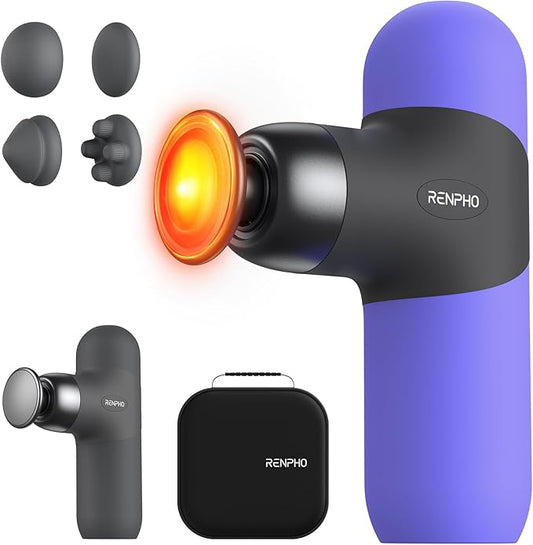 RENPHO Mini Thermal Massage Gun with Heat, Christmas Birthday Gifts for Women Men, Portable Deep Tissue Percussion Massager, Color Silicone Sleeves Travel Size with Carry Case, Purple - Bloomnest