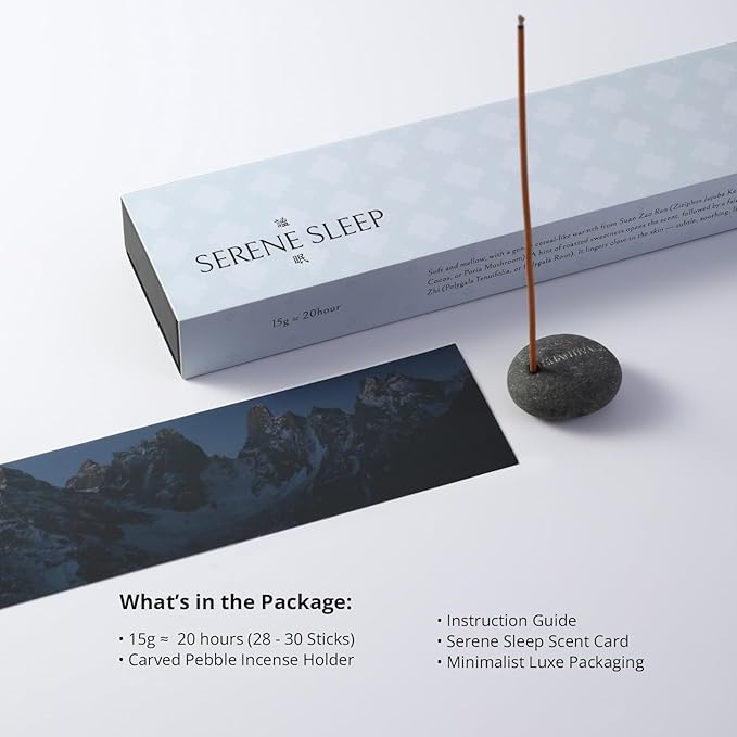 100% Natural Incense Sticks with Holder, Soothing Herbal Incense for Sleep Support | Woody TCM Blend, 40-Minute Burn, Low Smoke, Non-Toxic, Gifts for Women SHANTIVALE