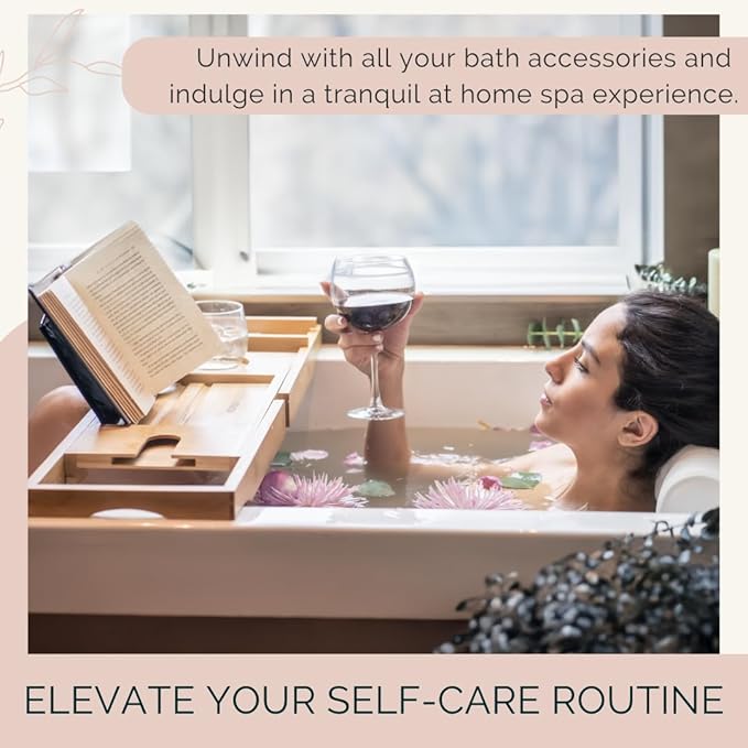 Foldable Bathtub Tray Caddy - Expandable Bath Tray for Tub | Secure, Non-Slip Bathtub Caddy for Tub for Bath Accessories, Self Care Home Spa Gift Set, Relaxing Gifts for Women, New Moms, House Warming - Bloomnest