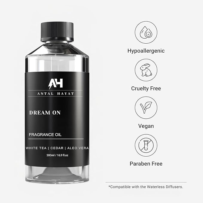 Dream on Essential Oil Scent 500mL - Luxury Home Aromatherapy Diffuser Oil - Formulated with Hints of Bright White Tea, Sweet Vanilla, & Earthy Cedar - Inspired by One Hotel Miami Beach - Bloomnest