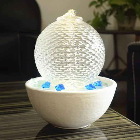 Ceramic and Glass Tabletop Fountain for Home Indoor Decoration Table Desk Office (White) - Bloomnest