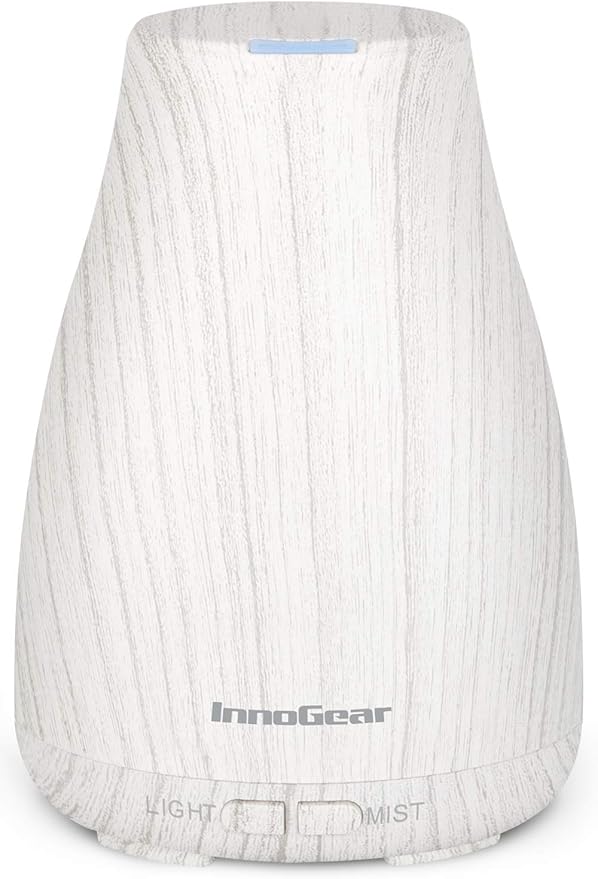 InnoGear Essential Oil Diffuser, Ultrasonic Diffusers for Home Aromatherapy Humidifier for Bedroom Room 7 Colors LED 2 Mist Mode Auto Off, White Grey - Bloomnest