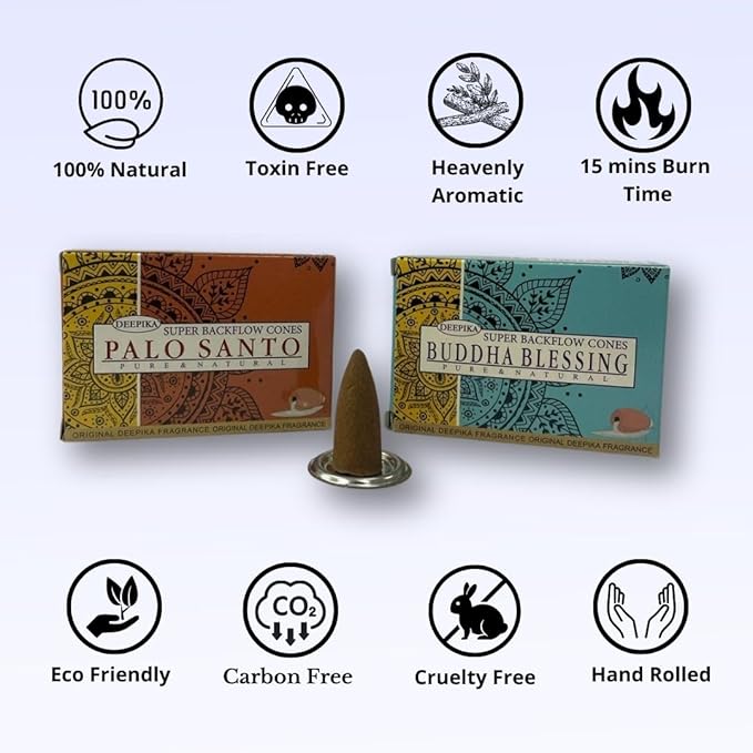 Deepika Backflow Dhoop Flora Classique Frankincense Cones for Waterfall Indoor Outdoor Incense Coil for Meditation, Yoga, Relaxation, Healing (Mega Set of 120 Pcs)