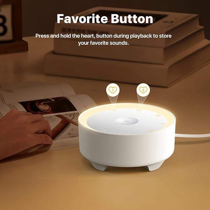 Kipcush Sound Machine & Night Light for Adults/Baby/Kid. White Noise Machine with Max 8H Timer & 20 Soothing Sleep Sounds. Small Size & Portable Design for Bedroom, Office, Travel. Favorites Buttons - Bloomnest