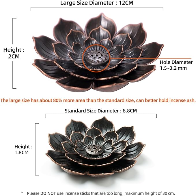 Large Incense Holder for Sticks Anti-Ash Spilling, Brass Lotus Incense Stick Holder and Detachable Ash Catcher - Bloomnest