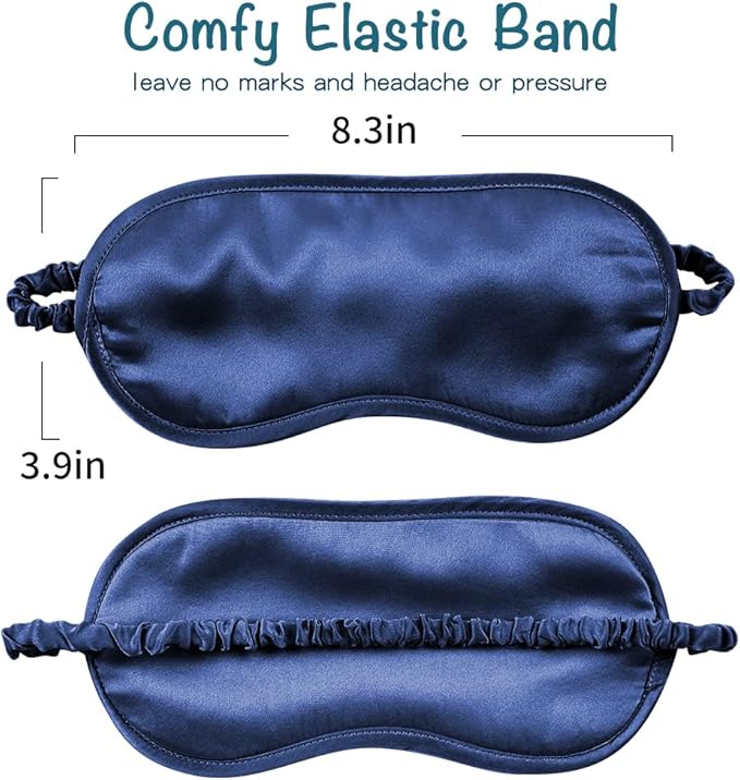 LULUSILK Mulberry Silk Sleep Eye Mask Blindfold with Elastic Strap Headband, Soft Eye Cover Eyeshade for Night Sleeping, Travel, Nap (Navy Blue) - Bloomnest