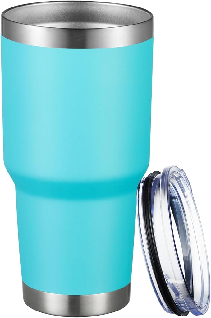 MEWAY 30oz Tumbler Double Wall Vacuum Insulated Travel Mug, Stainless Steel Tumbler with Lid, Durable Powder Coated Insulated Coffee Cup for Cold & Hot Drinks (Lake Blue,1 PACK) - Bloomnest