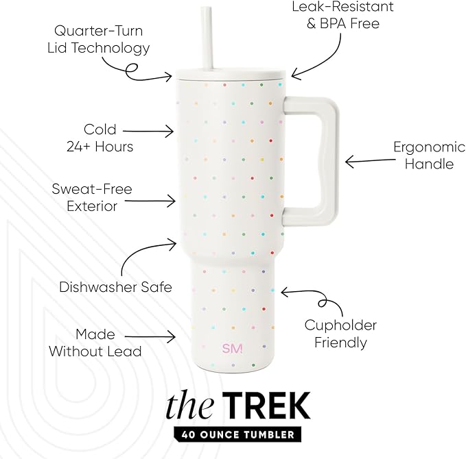 Simple Modern 40 oz Trek Tumbler with Handle and Straw Lid | Cup Holder Friendly Insulated Stainless Steel Travel Mug | Rainbow Dots SimpleModern