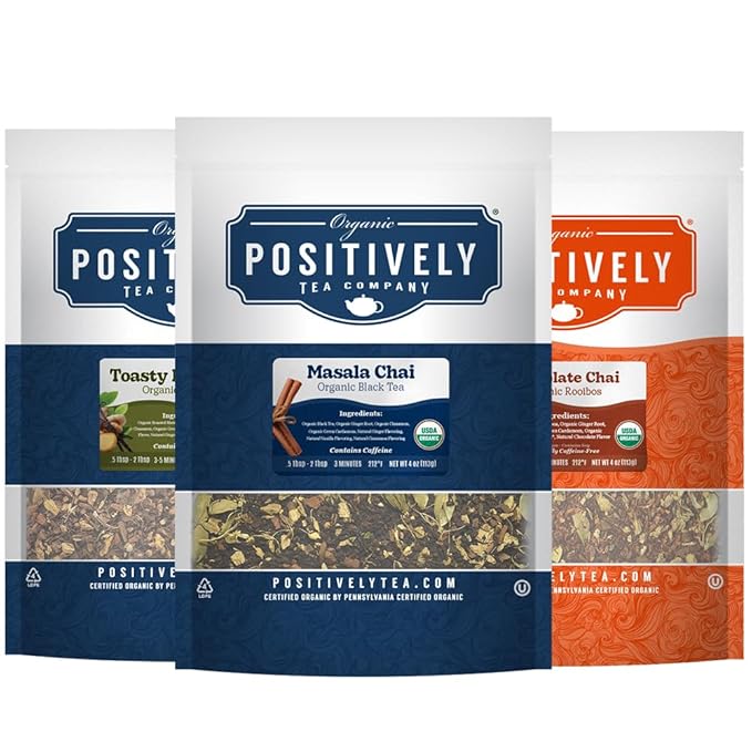 Organic Positively Tea Company, Chai Tea Sampler, Loose Leaf, 4 Ounce, 3 Pack - Bloomnest
