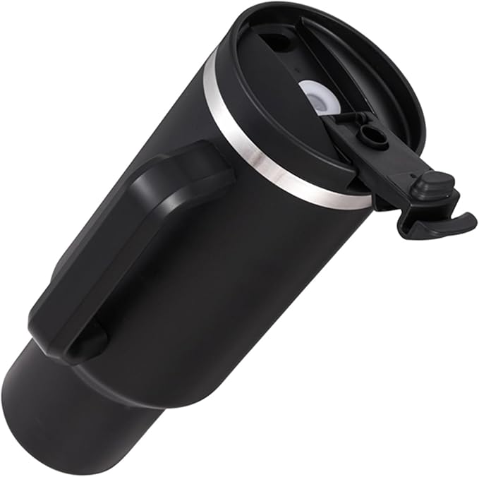40 oz Insulated Tumbler with Handle and Straw – Stainless Steel Double Wall Vacuum Cup Fits Car Cup Holder, Hot Cold Travel Mug, BPA Free Reusable Water Bottle for Men Women - Midnight Black - Bloomnest