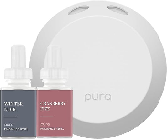 Pura - Smart Home Fragrance Device Starter Set - Pura 4 - Scent Diffuser for Home - Includes Fragrance Aroma Diffuser - Square Box, Winter Noir and Cranberry Fizz Scent Refills - Bloomnest