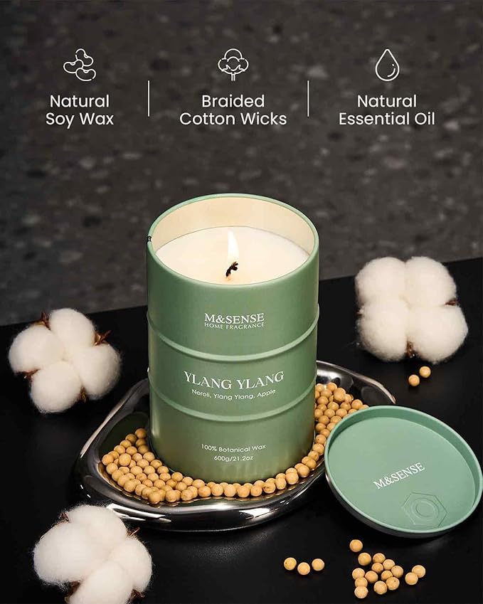 M&SENSE Ylang Ylang Scented Candles Large, Natural Soy Candles 21.2oz 120 Hour Slow Burning,Aromatherapy Candle for Stress Relief Meditation Relaxing - Bloomnest