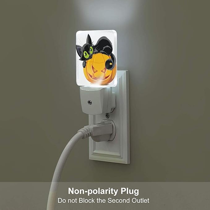 Black Cat Lying On Pumpkin Night Light,Plug Into Wall Decor for Stairway,Hallway,Kitchen,Dusk to Dawn Sensor Nightlights for Boys/Girls/Women/Men Room Gifts - Bloomnest