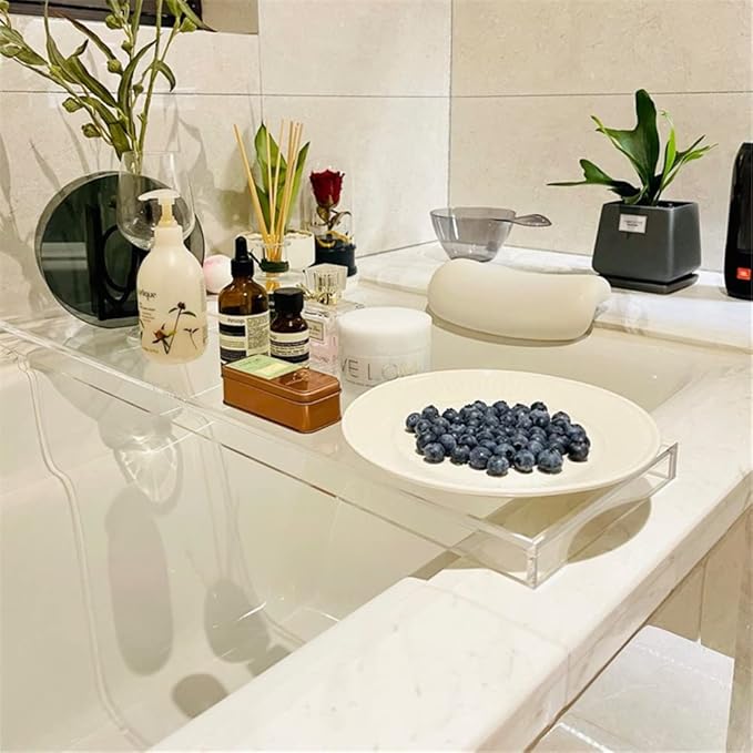 Wangunan 33 inch Luxury Bathtub Table - Shelf Organizer for Bathtub & Shower Storage (Clear) - Bloomnest