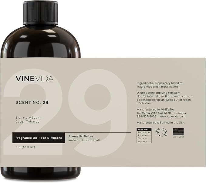 VINEVIDA [16 Fl Oz] Cuban Tobacco Fragrance Oil for Cold Air Diffusers, Essential Oils for Diffuser Oil Refill & Air Freshener Room Spray - Bloomnest