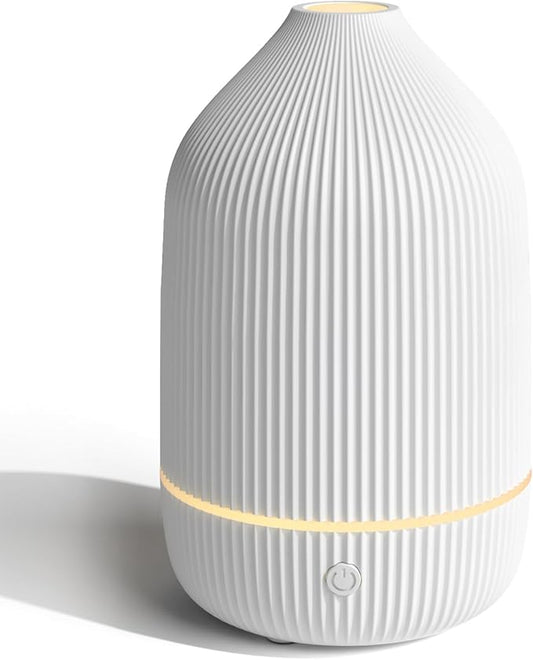 Essential Oil Diffuser, 100ml Aromatherapy Diffuser, Mini Ultrasonic Diffuser for Essential Oil, Home, Office, Cool Mist Humidifier with 7 Led Light, Auto Shut-Off, White - Bloomnest