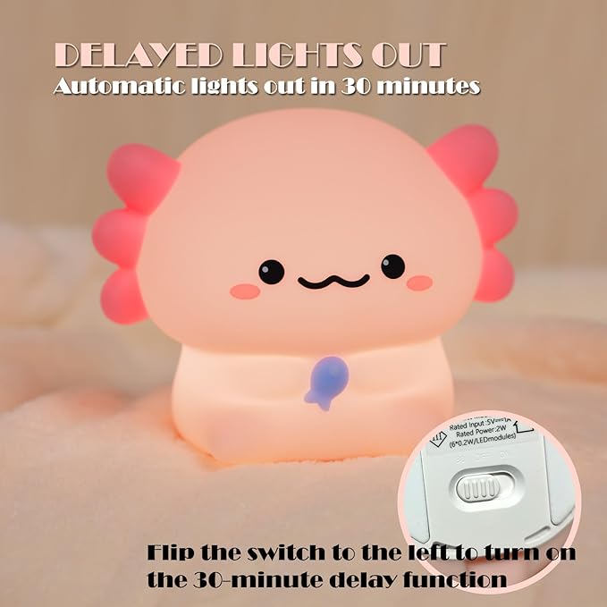 Axolotl Cute Cartoon Nursery Night Lights, Animal Design Safe Silicone Soft LED Nursery Lamp for Toddler Room Decoration - Bloomnest