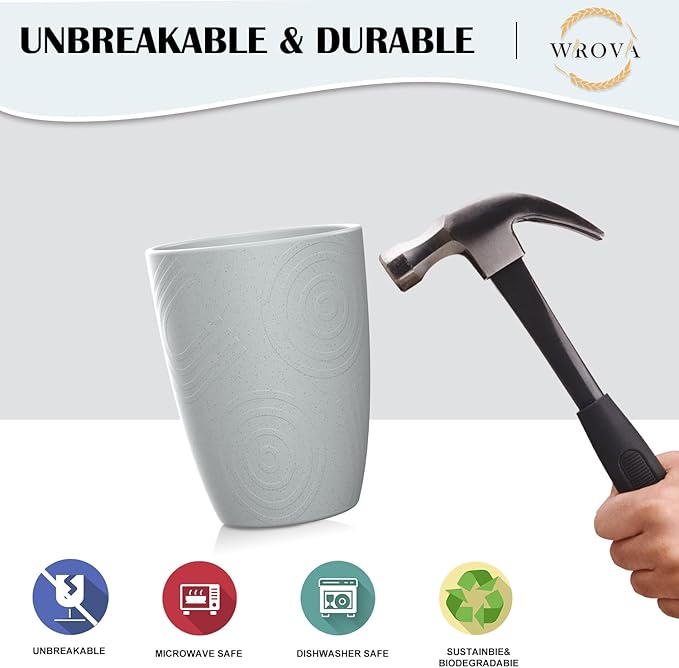 Wheat Straw Cups 8 PCS Good Alternative to Plastic Reusable Cups 12 oz Unbreakable Drinking Cup Reusable Dishwasher Safe Water Plastic Glasses Light Grey - Bloomnest