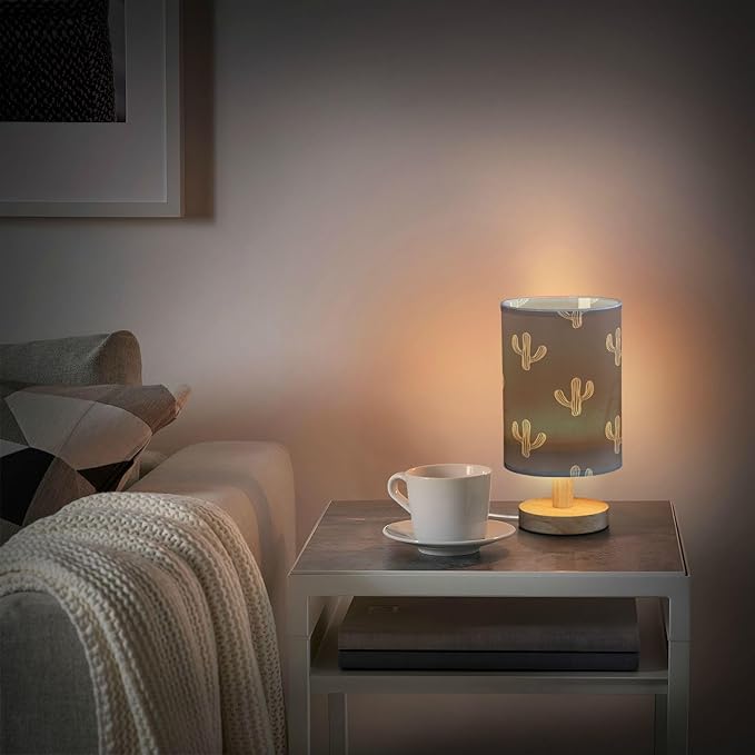 Yuiboo Nightstand Lamp Western Cactus Plant Boho Mexicana Cacti Black Table Top Lamp with USB Lamp for Kids Room Nursery - Bloomnest