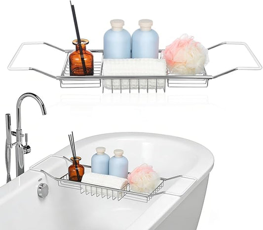 Cabilock Bathtub Tray - Stainless Steel Bathtub Caddy, Expandable Extra Wide Bath Tub Organizer, Rust-Resistant Over The Tub Shelf Rack with Non-Slip Grips for Phone Book Wine Glass, Silver - Bloomnest