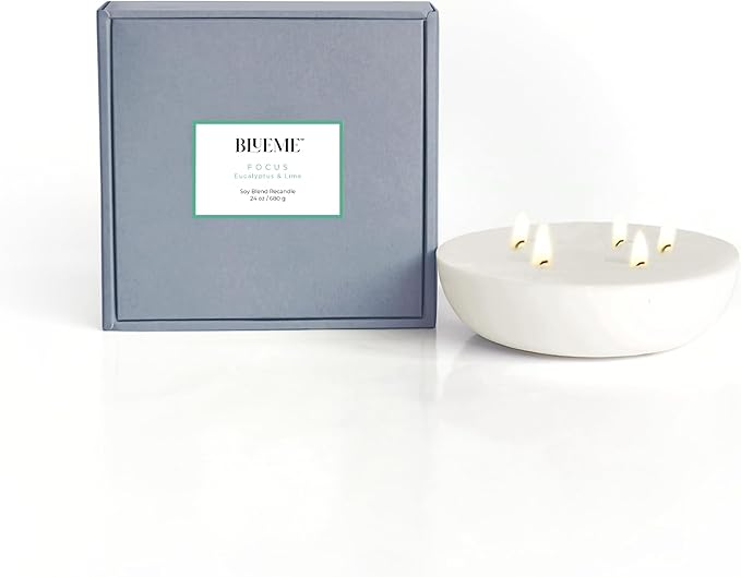 New BLUEME Wellness Candle Wax Refill, Contains Essential Oil, Sustainable, Hand Finished, Hand Poured, Premium, Luxury Ceramic, Natural Cotton Wick (24oz, Eucalyptus & Lime) - Bloomnest