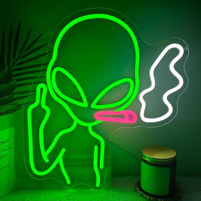 Alien Neon Sign, LED Neon Light Signs for Wall Decor Green Alien Light Up Sign Lamp for Bar Bedroom Pub Man Cave Birthday Gift Dimmable USB Powered(14.9"*13.4") - Bloomnest