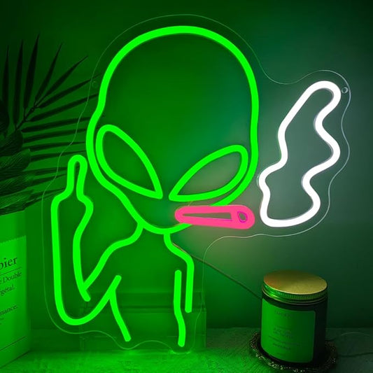 Alien Neon Sign, LED Neon Light Signs for Wall Decor Green Alien Light Up Sign Lamp for Bar Bedroom Pub Man Cave Birthday Gift Dimmable USB Powered(14.9"*13.4") - Bloomnest