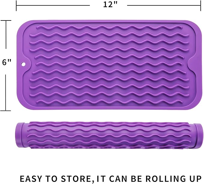 Silicone Dish Drying Mat for Multiple Usage,Easy clean,Eco-friendly,Heat-resistant Silicone Mat for Kitchen Counter or Sink,Refrigerator or Drawer Liner Purple S 12 inches x 6 inches - Bloomnest