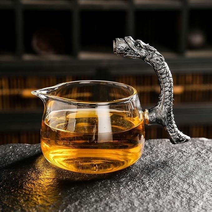Glass Teapot Set with Infuser Semi Automatic Dragon Tea Set with 6 Small Cups (silver dragon) - Bloomnest