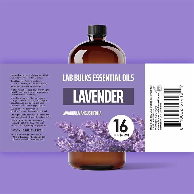 Lab Bulks Essential Oil (2-Pack) Lavender Essential Oil for Diffusers, Candles, Hair, Spray, Home – 16 oz Bulk - Bloomnest