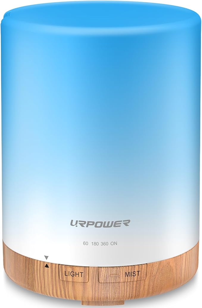 URPOWER 300ml Essential Oil Diffuser Ultrasonic Air Humidifier AUTO Shut Off Aromatherapy Scent Diffuser Night Light 7 Color Changing LED Lights and 4 Timer Settings for Home Office Yoga - Bloomnest