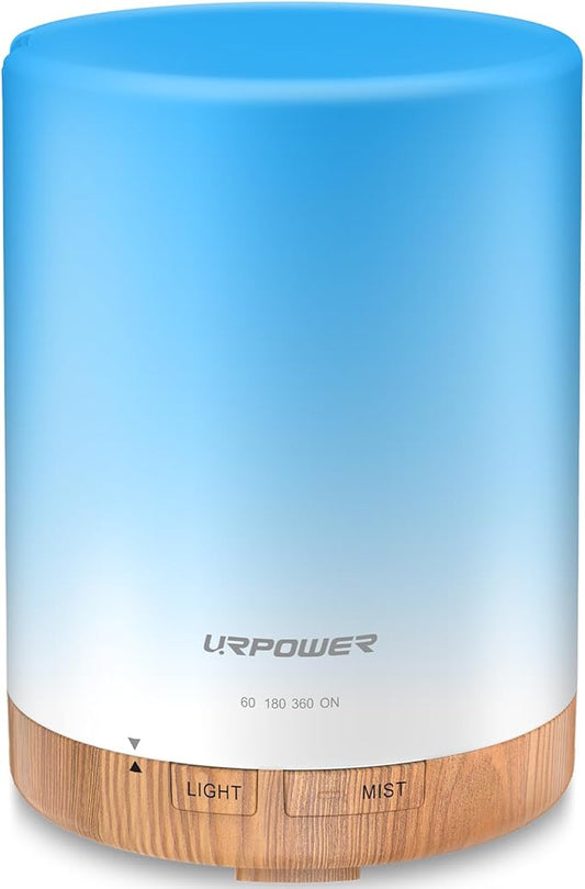 URPOWER 300ml Essential Oil Diffuser Ultrasonic Air Humidifier AUTO Shut Off Aromatherapy Scent Diffuser Night Light 7 Color Changing LED Lights and 4 Timer Settings for Home Office Yoga - Bloomnest