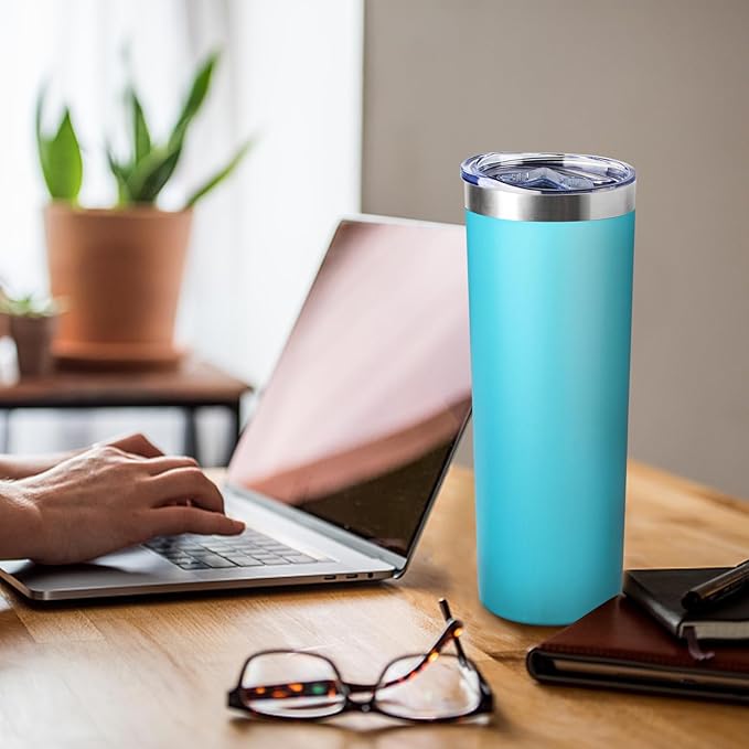 20 oz Skinny Tumbler with Lid and Straw,Stainless Steel Vacuum Insulated Tumbler Cup Double Wall Leak-proof Coffee Mug,Travel Thermal Water Tumbler for Home,Office,Outdoor (Baby blue,1)