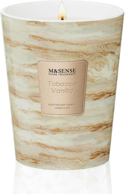 M&SENSE TobaccoVanilla Scented Candles for Home, Lead-Free Wick Highly Scented Jar Candles, 14.1 Oz 80 Hours Lasting Burning Candles Gifts for Women, Relaxing Aromatherapy Candle for Stress Relief - Bloomnest