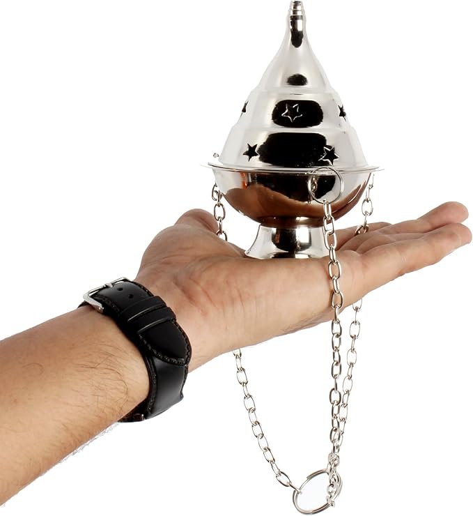 Brass Incense Burner Hanging Incense Censer/Charcoal Incense Holder with Chain 4.5 H Chrome - Bloomnest