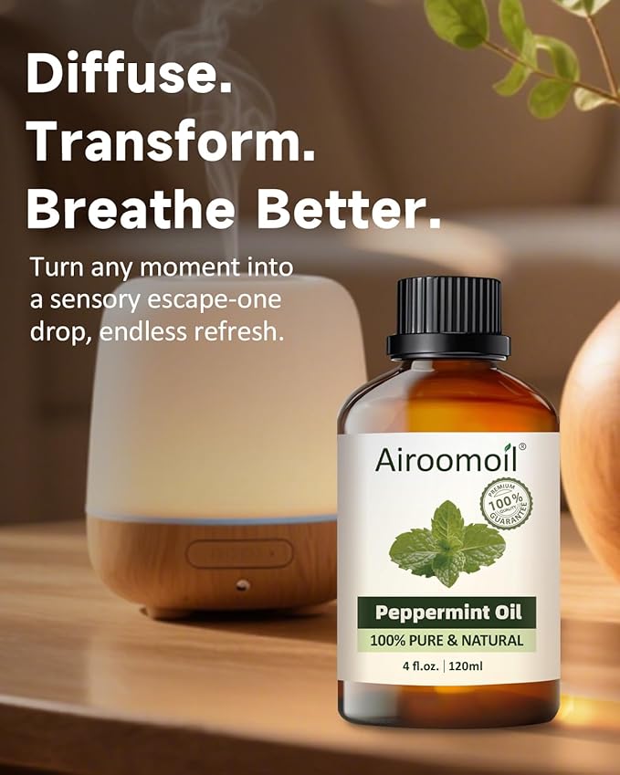 Peppermint Essential Oil 4 fl oz, 100% Pure Peppermint Oil for Diffusers, Large Size for Home & Office Use, Candle & Soap Making, Clean Minty Scent, Diffusing & DIY Projects