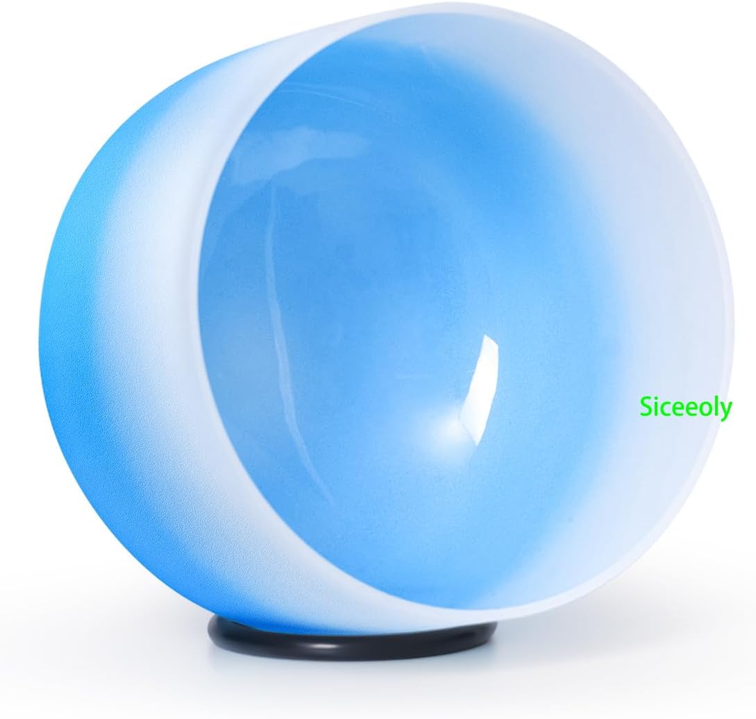 7" G Note 432HZ Azure Blue Color Crystal Singing Bowl Frosted Quartz Root Base Chakra Meditation Sound Healing with Durable Carrying Case Suede Striker O-ring