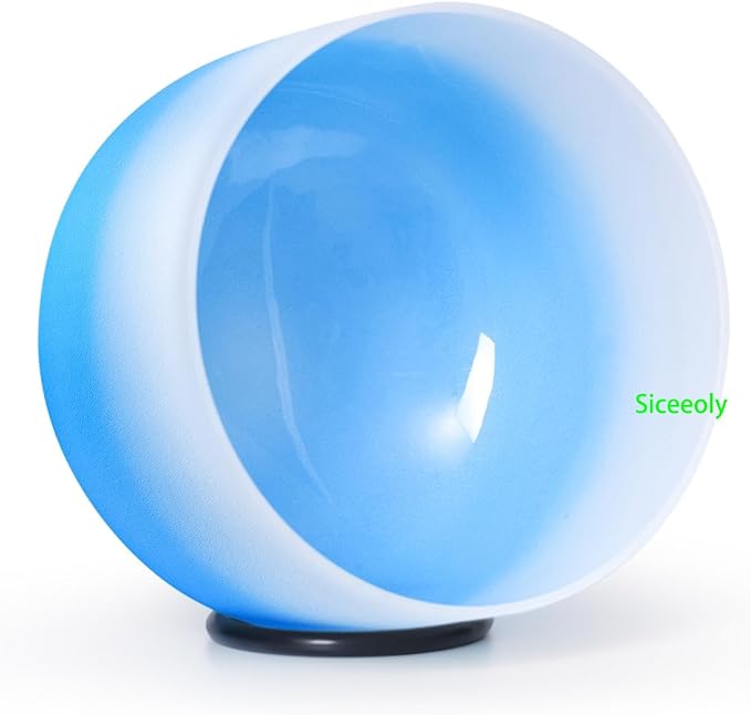 7" G Note 432HZ Azure Blue Color Crystal Singing Bowl Frosted Quartz Root Base Chakra Meditation Sound Healing with Durable Carrying Case Suede Striker O-ring - Bloomnest