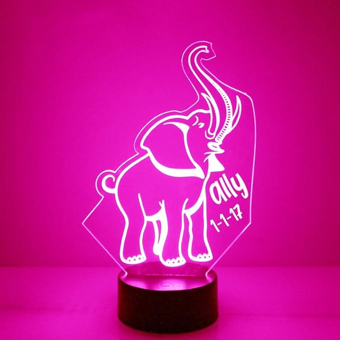 Elephant Custom 3D Illusion Lamp with Remote | LED Night Light with Personalized Name, Logo, Image, Design | 4 Modes, 16 Light Colors | USB or Battery Power | Made in The USA - Bloomnest
