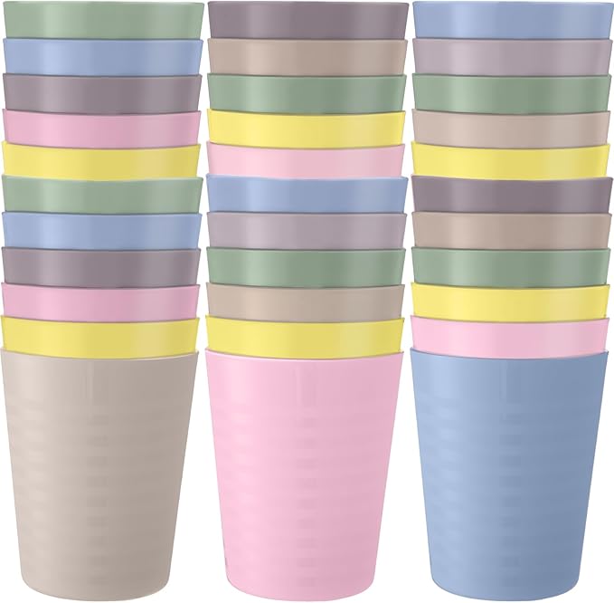 Eccliy 36pcs Kids Cups 8 oz Unbreakable Plastic Stackable Juice Reusable Tumblers Bulk Plastic Drinking Cups for Toddlers Baby Kids, Dishwasher Safe, 6 Colors(Pink color) - Bloomnest